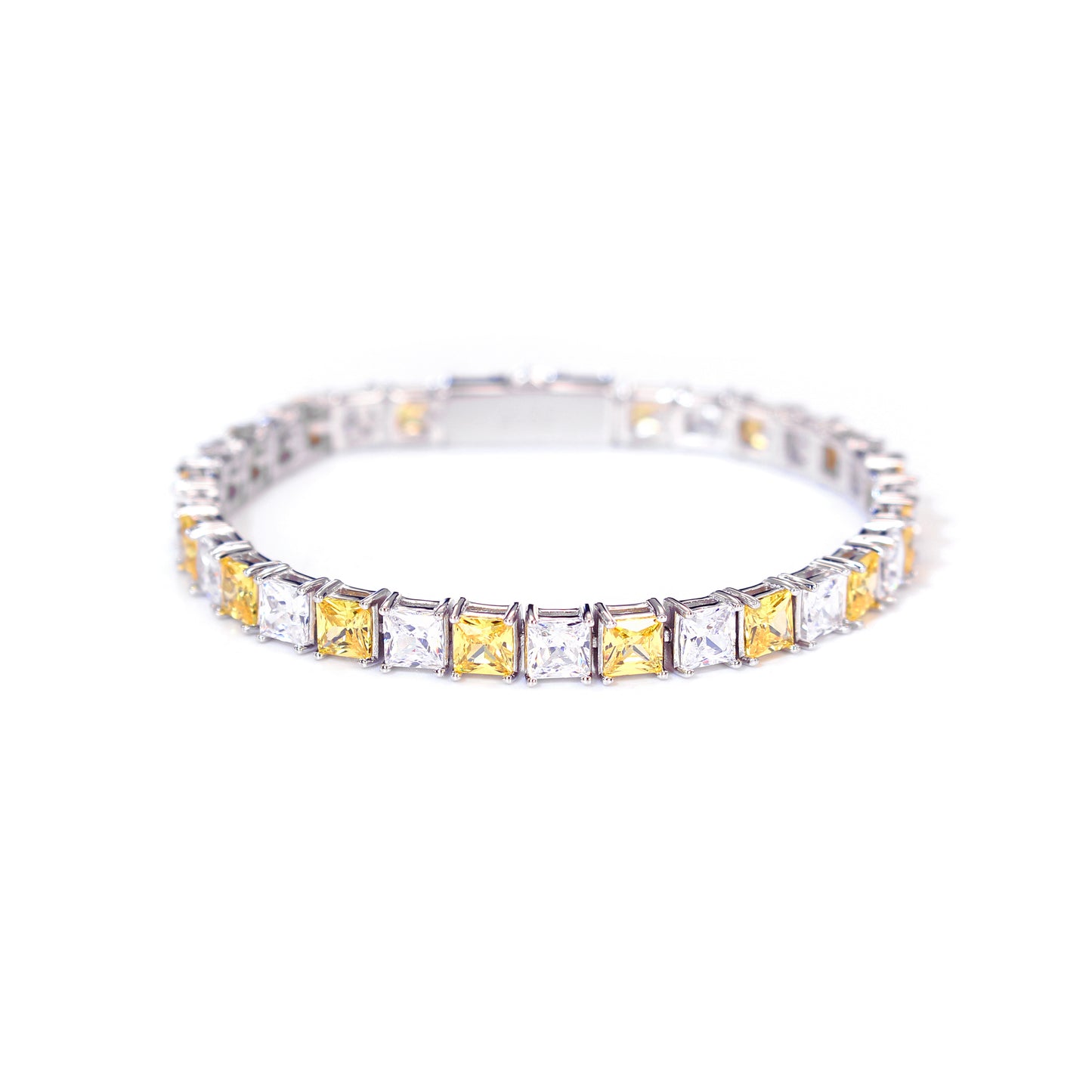 PRINCESS CUT WHITE & YELLOW TENNIS BRACELET
