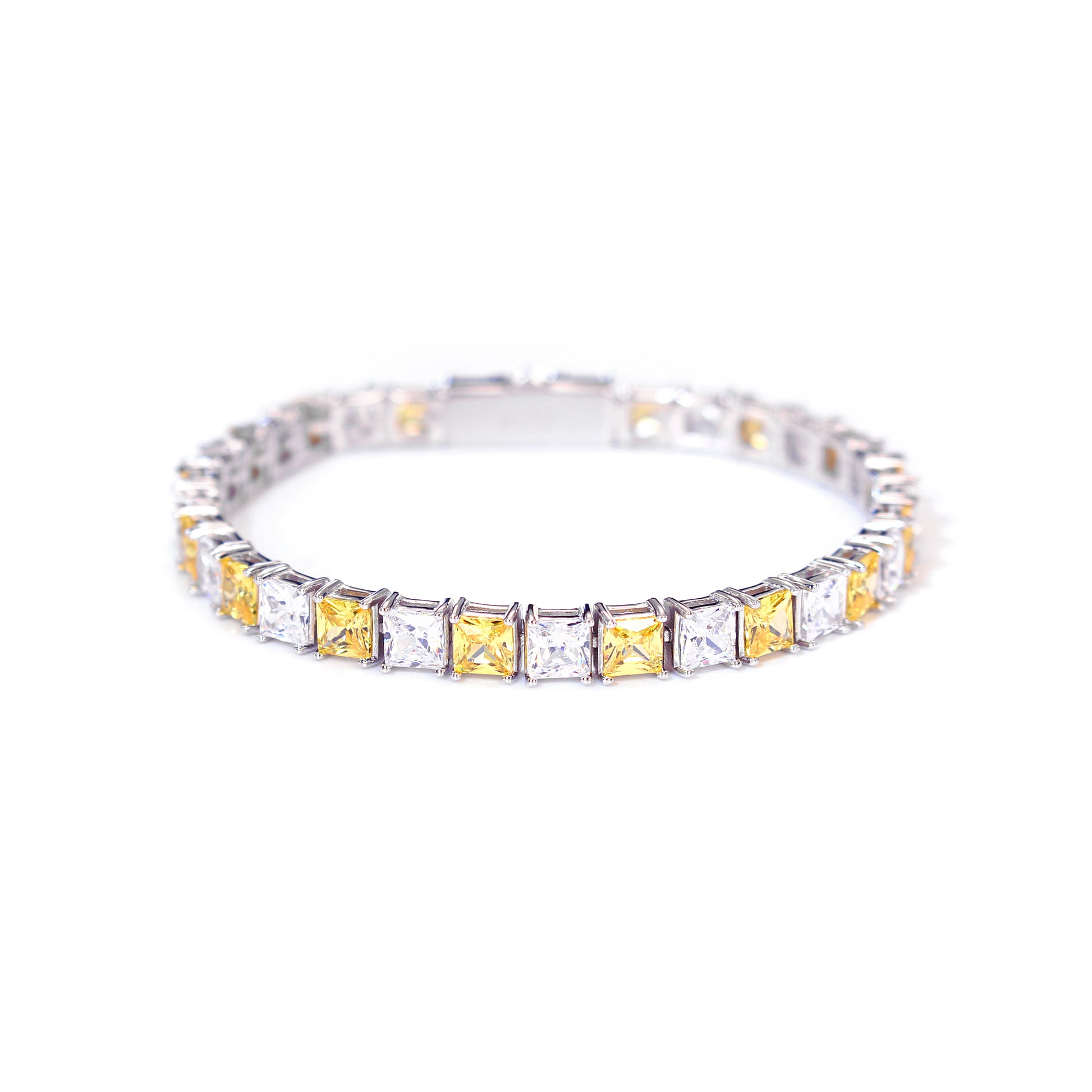 PRINCESS CUT WHITE & YELLOW TENNIS BRACELET