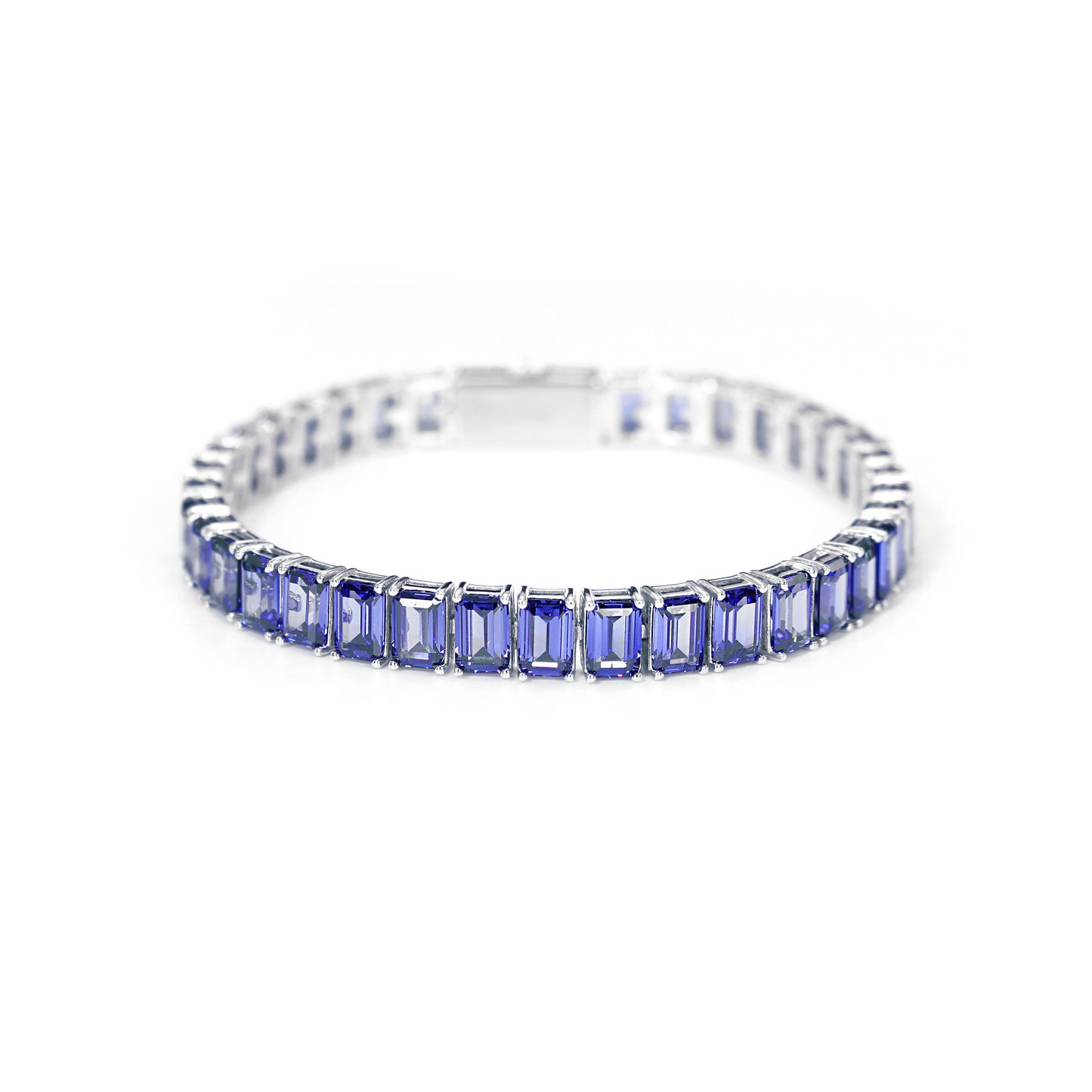 EMERALD CUT TANZANITE BLUE TENNIS BRACELET