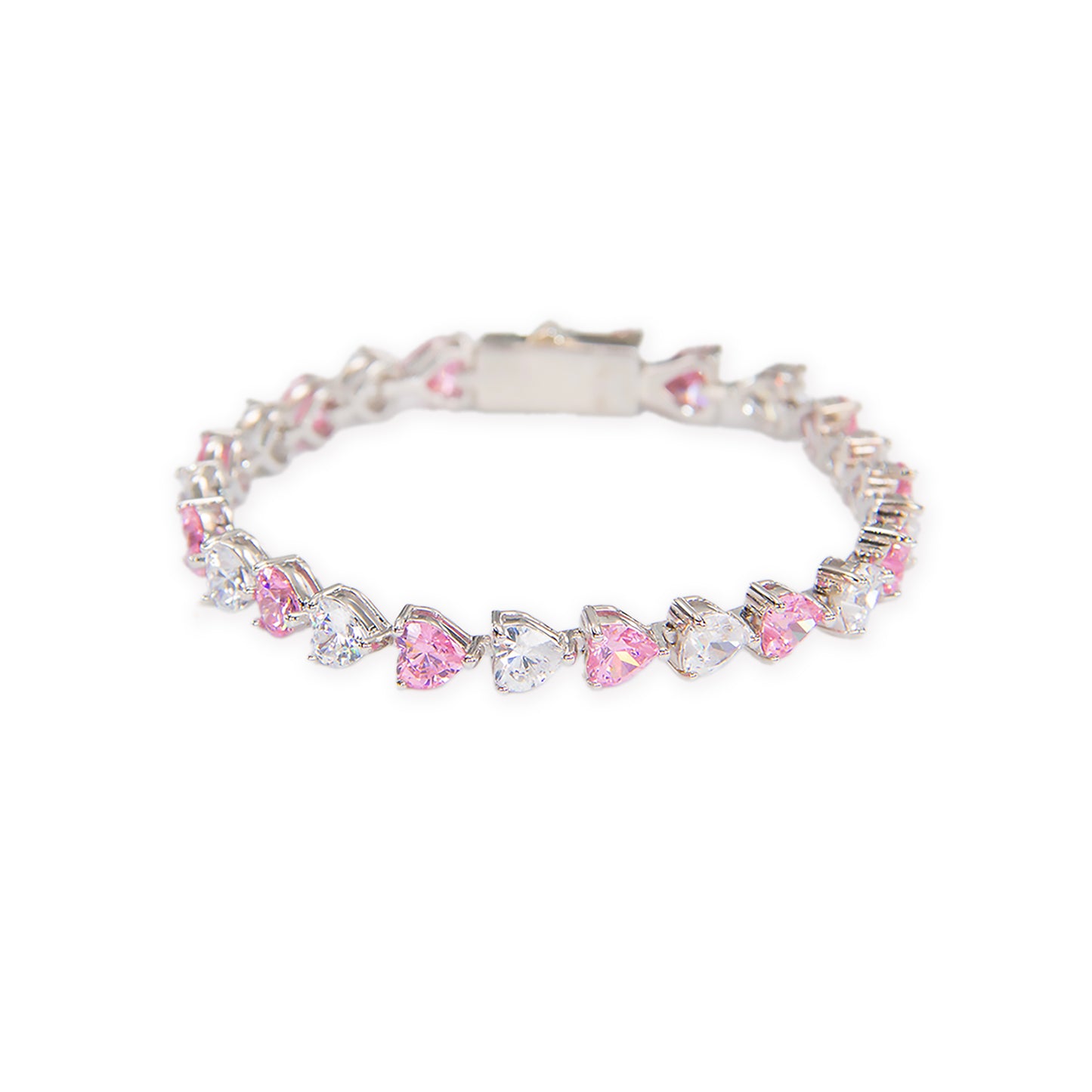 HEART CUT WHITE & PINK TENNIS BRACELET