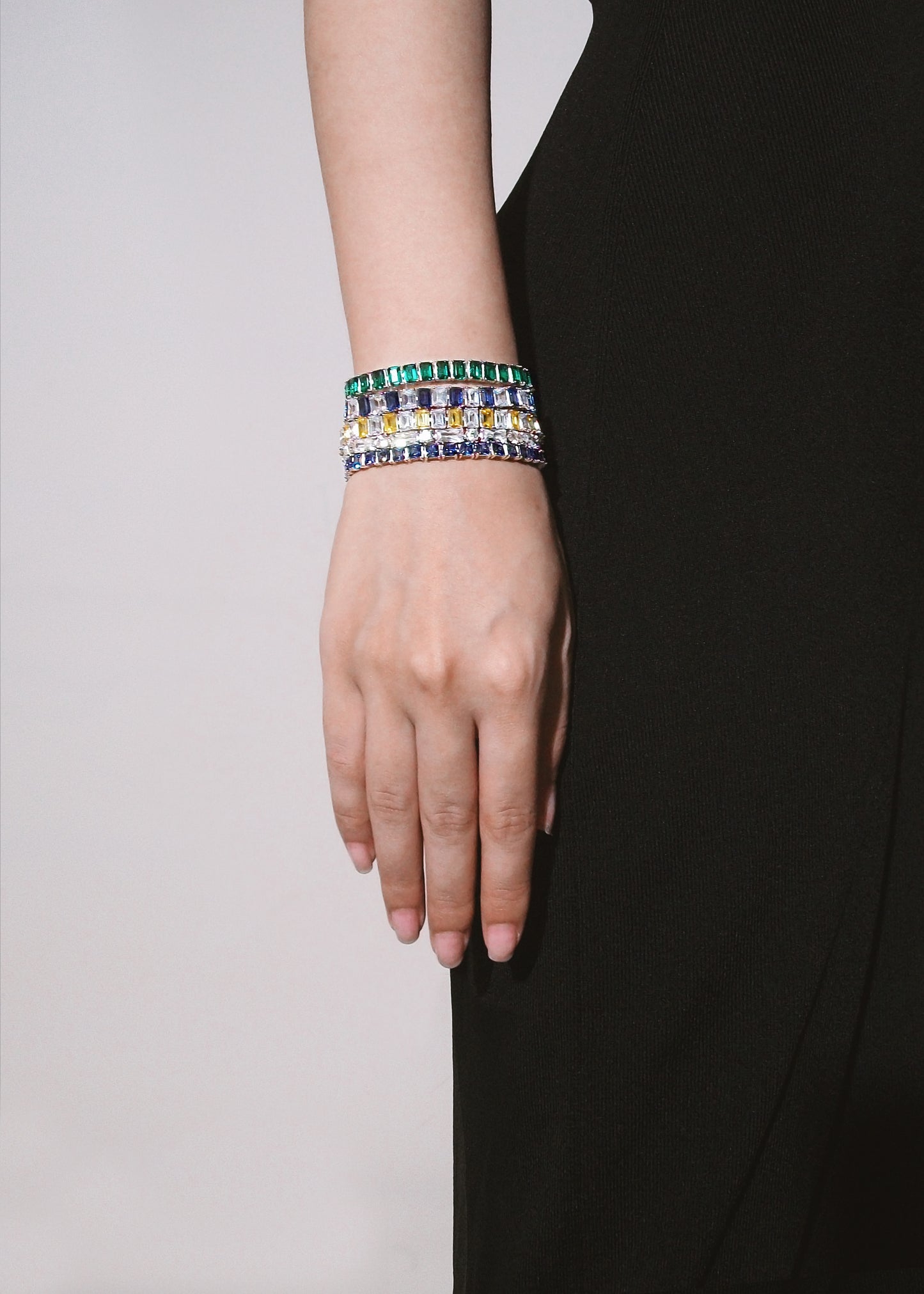 EMERALD CUT WHITE & TANZANITE BLUE TENNIS BRACELET