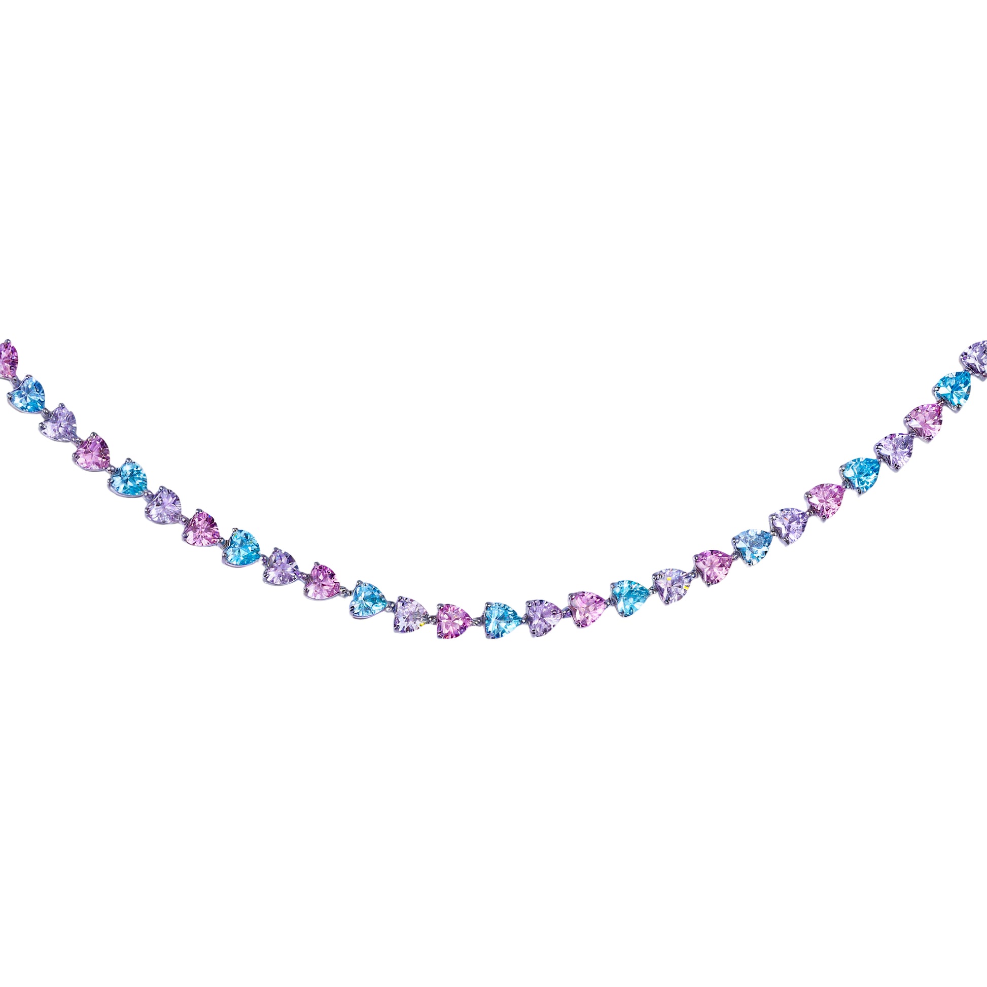HEART CUT BABY PINK & BLUE & PURPLE TENNIS NECKLACE