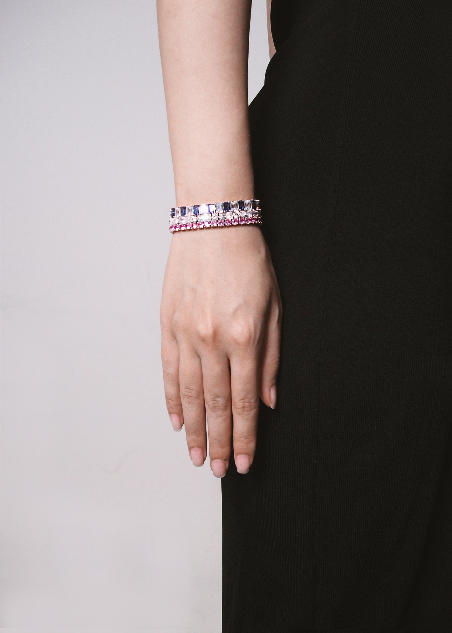 EMERALD CUT WHITE & TANZANITE BLUE TENNIS BRACELET