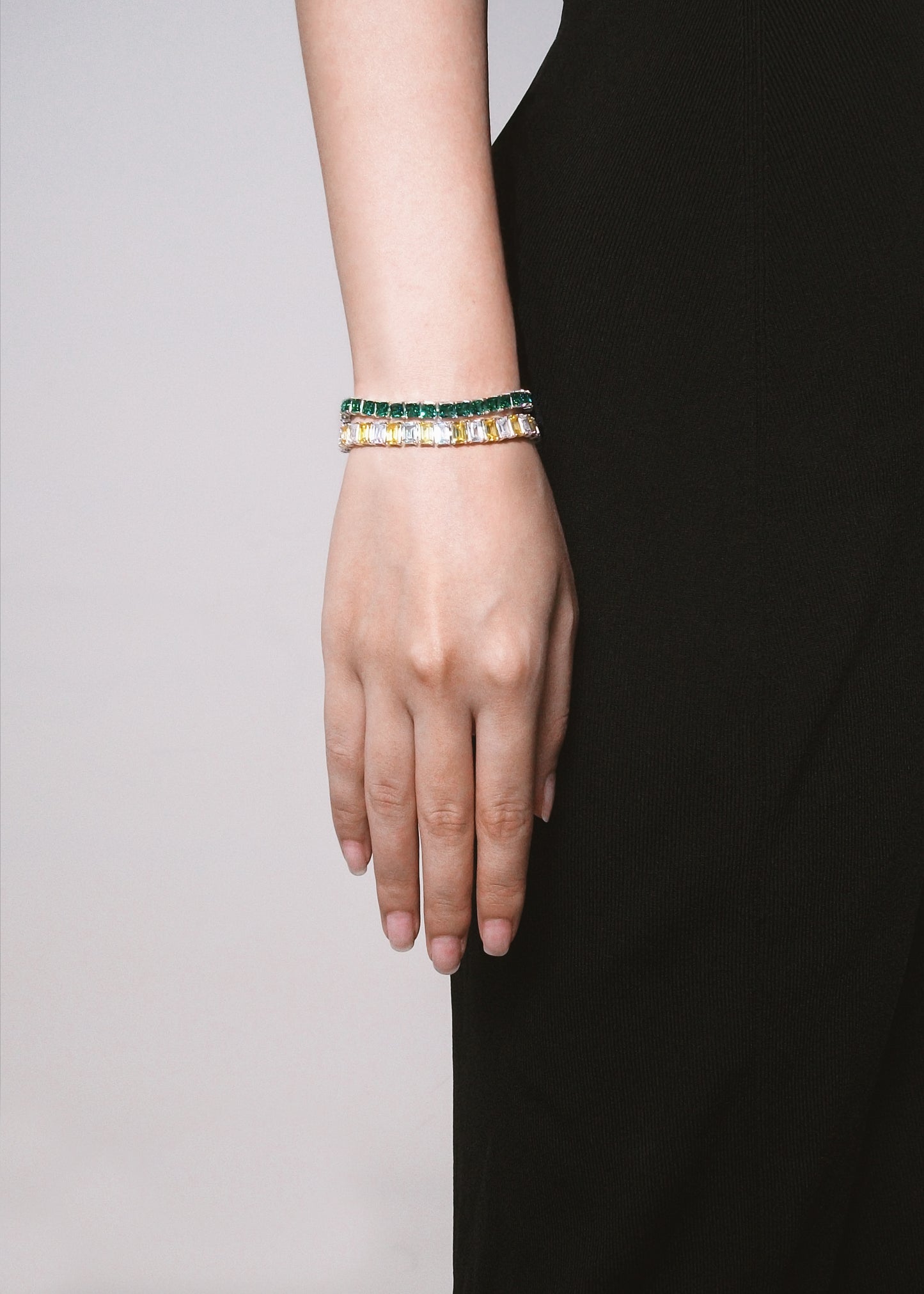 EMERALD CUT WHITE & YELLOW TENNIS BRACELET