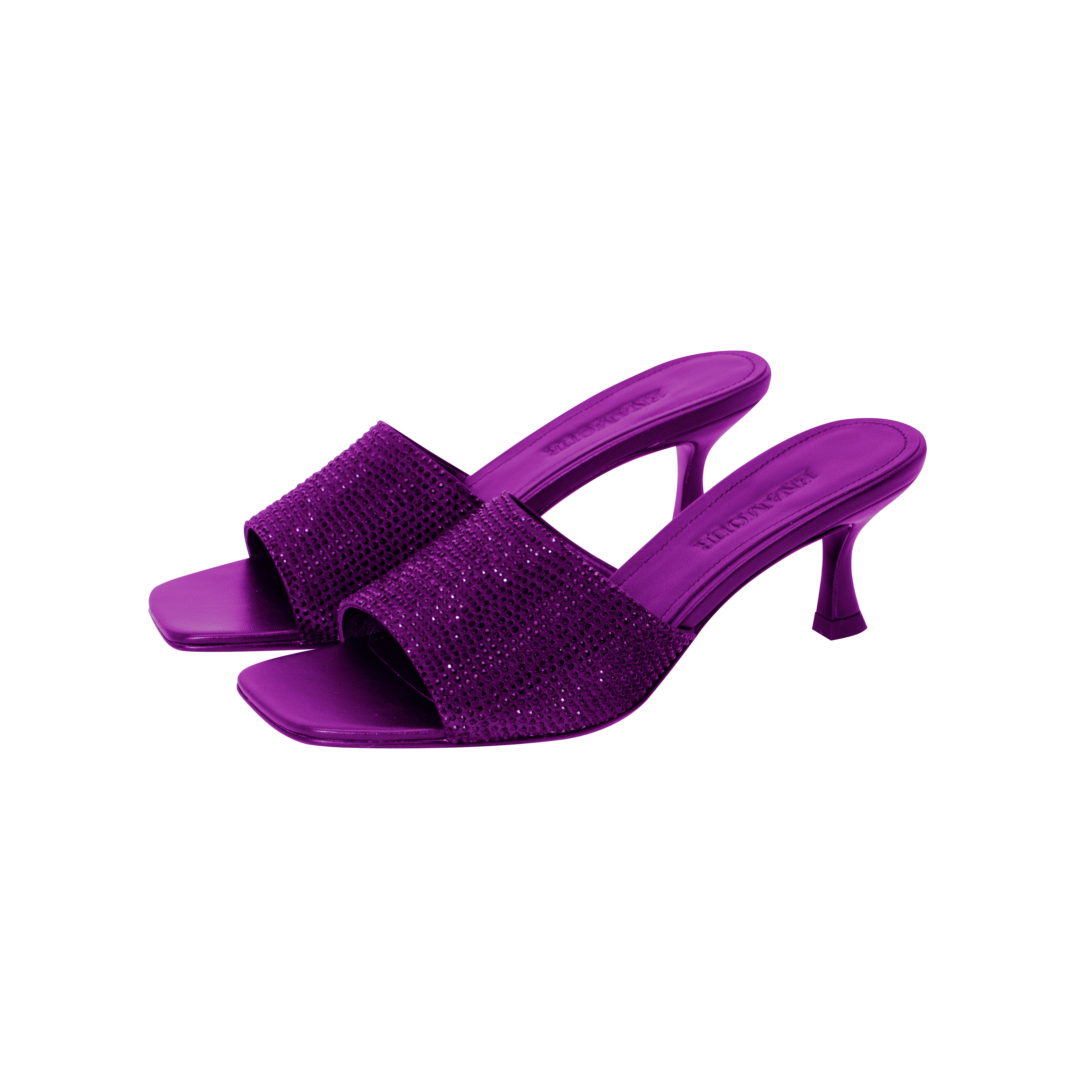 CRYSTAL EMBELLISHED AMETHYST PURPLE KITTEN HEELS ENAMOUR