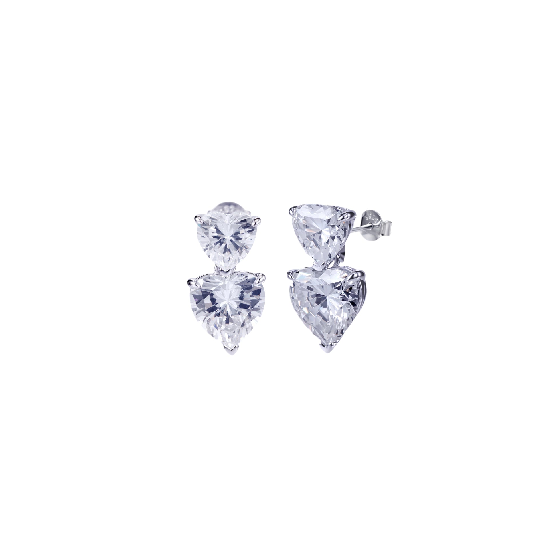 Twin Heart White Stud Earrings
