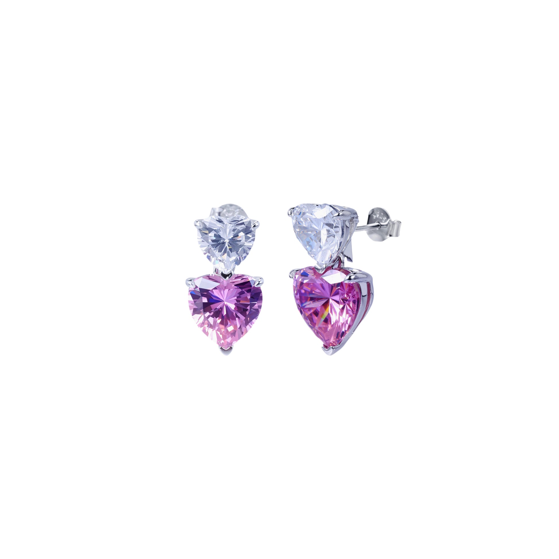 Twin Heart White and Pink Stud Earrings