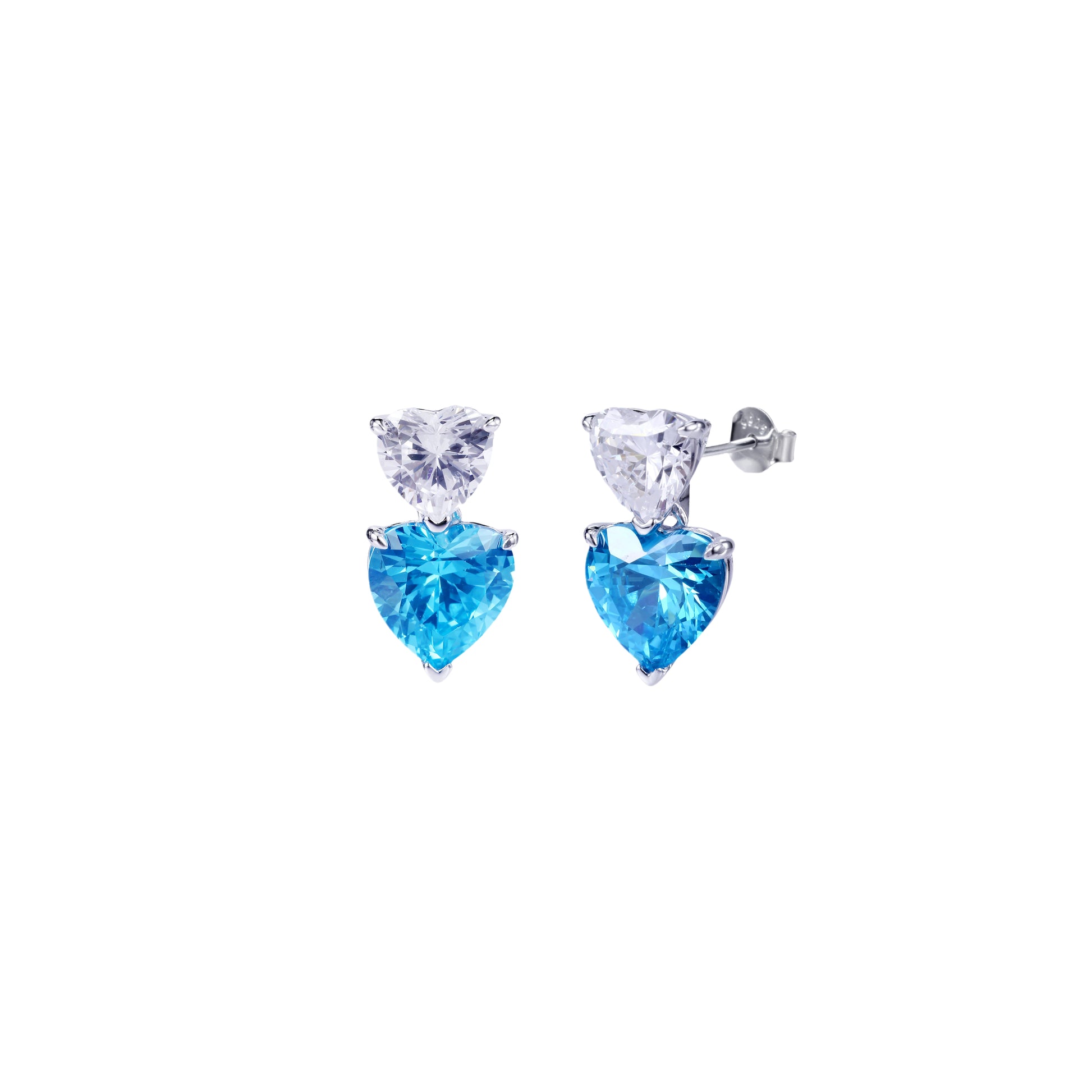 Twin Heart White and Blue Stud Earrings