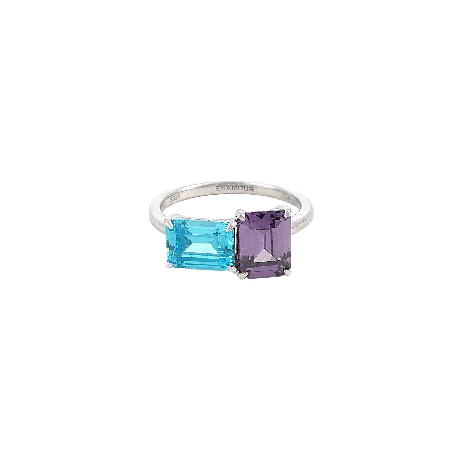 Color Field Emerald Cut Toi et Moi Stacking Ring Set