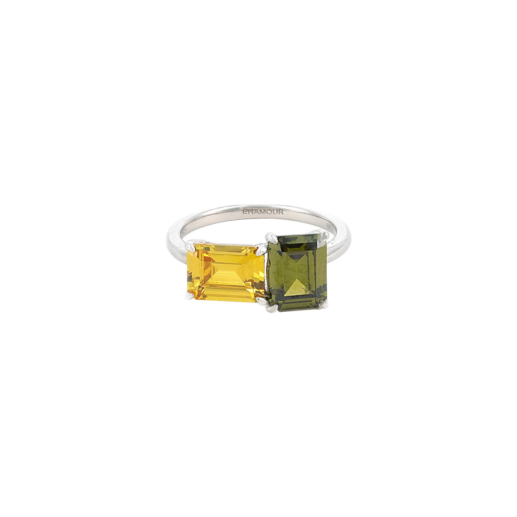 Color Field Emerald Cut Toi et Moi Stacking Ring Set