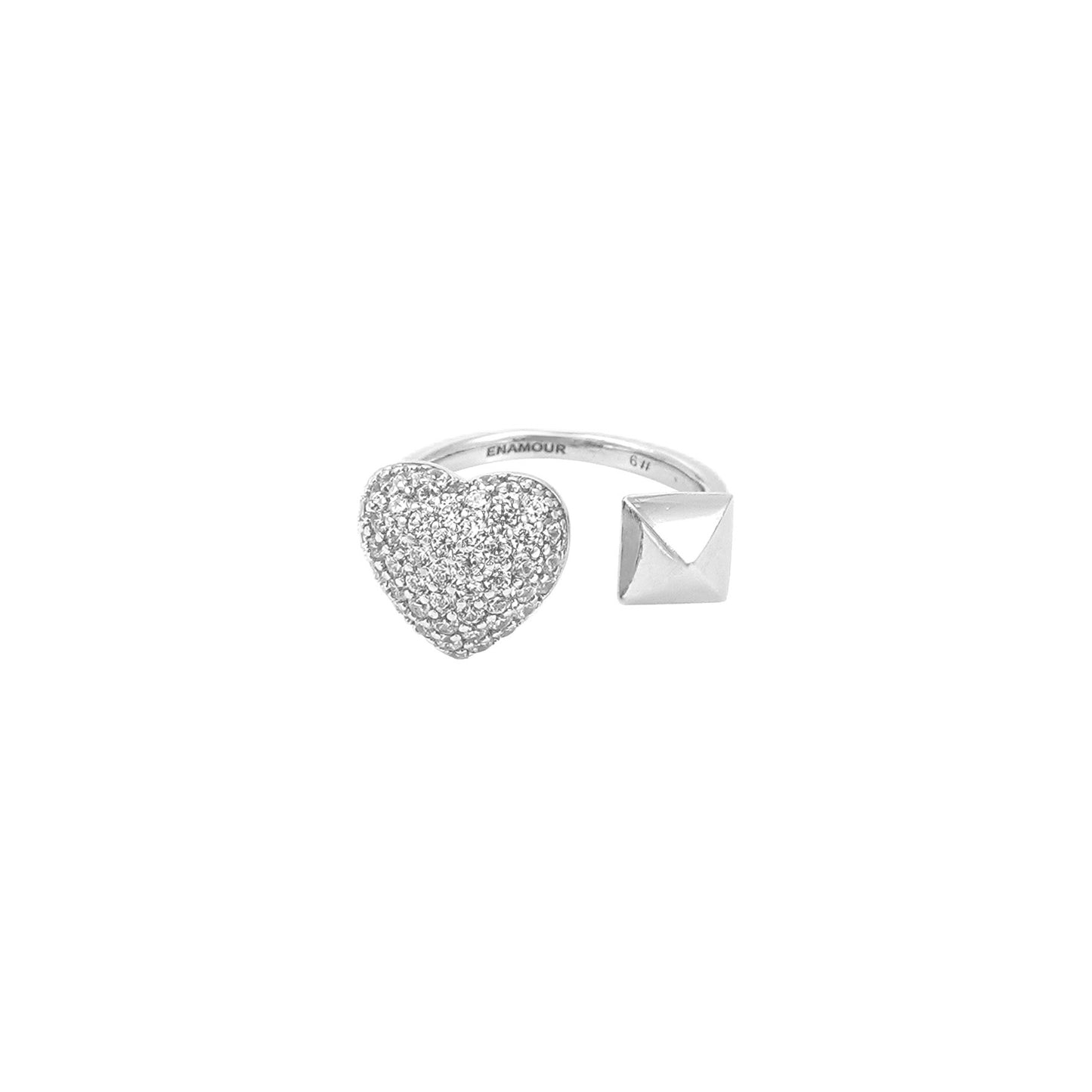 Fusion of Barbie + Punk Style Pave Heart + Rivet Toi et Moi Ring