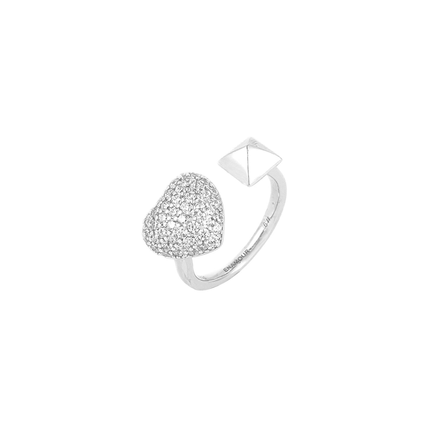 Fusion of Barbie + Punk Style Pave Heart + Rivet Toi et Moi Ring