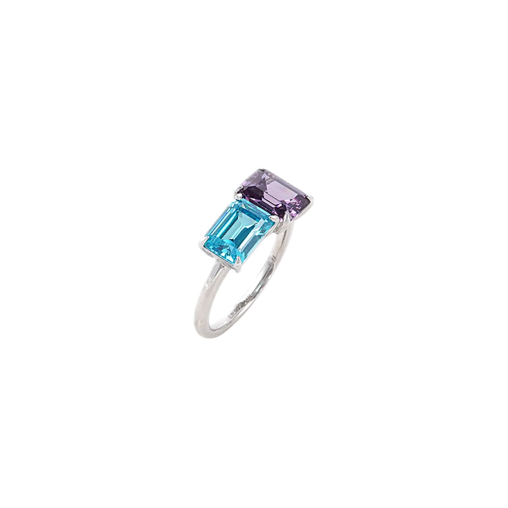 Color Field Blue + Purple Emerald Cut Toi et Moi Stacking Ring