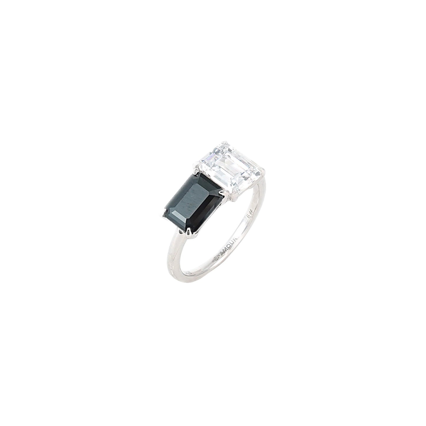 Art Deco White + Black Emerald Cut Toi et Moi Stacking Ring