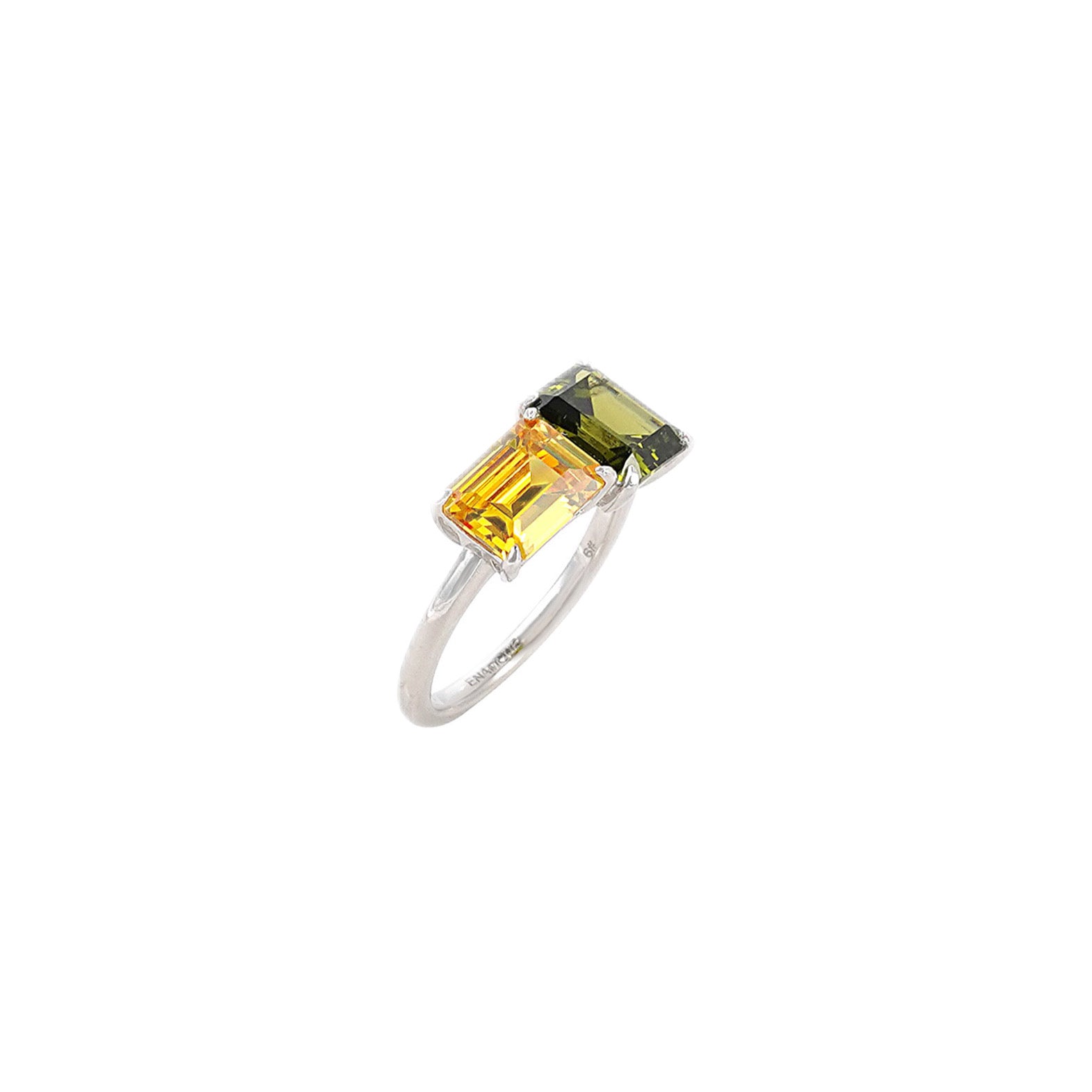 Color Field Yellow + Green Emerald Cut Toi et Moi Stacking Ring