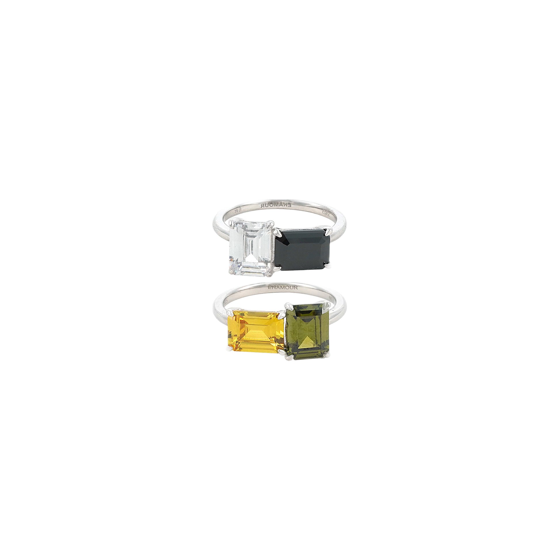 Color Field Emerald Cut Toi et Moi Stacking Ring Set