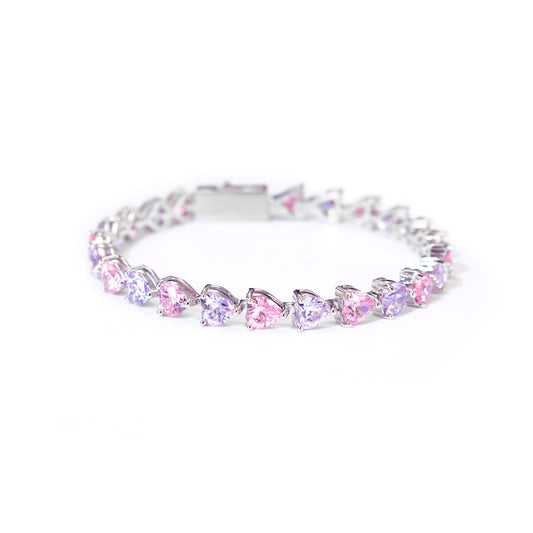 HEART CUT PINK & LAVENDER PURPLE TENNIS BRACELET