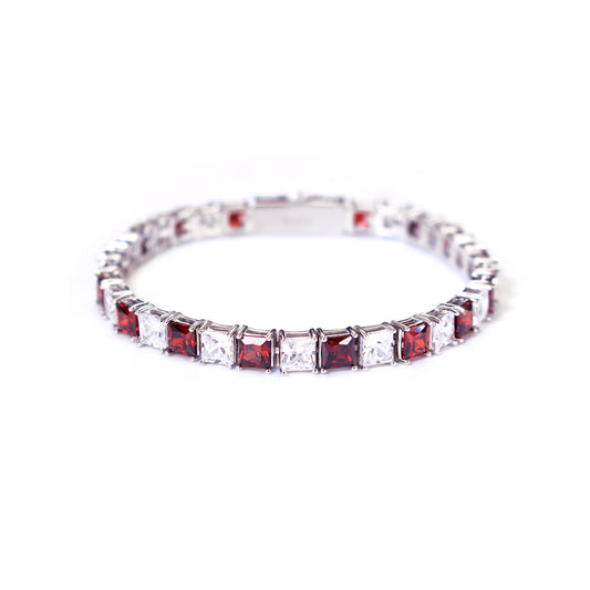 PRINCESS CUT WHITE & RED TENNIS BRACELET