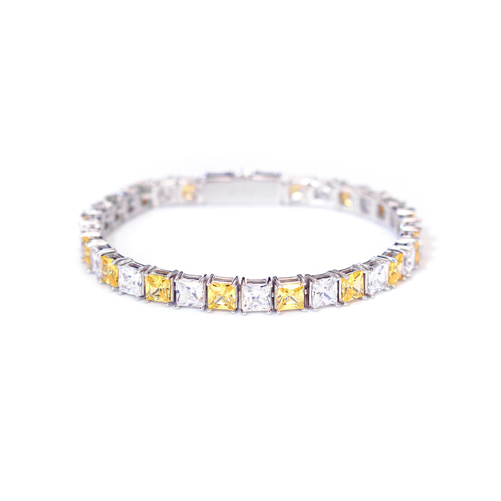 PRINCESS CUT WHITE & YELLOW TENNIS BRACELET