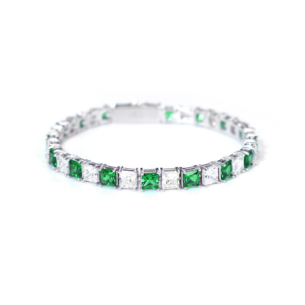 PRINCESS CUT WHITE & GREEN TENNIS BRACELET