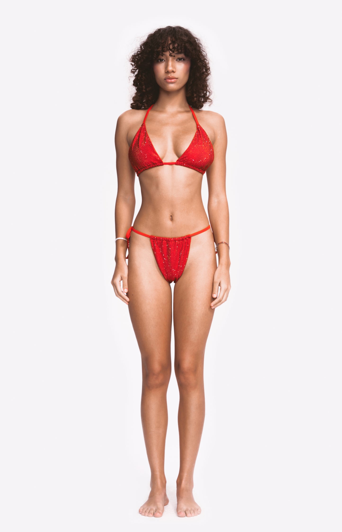 CRYSTAL EMBELLISHED RED BIKINI SET