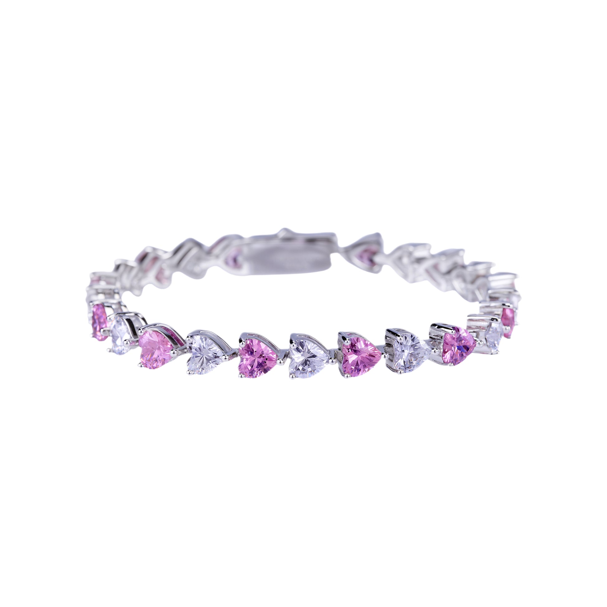 HEART CUT WHITE & PINK TENNIS BRACELET