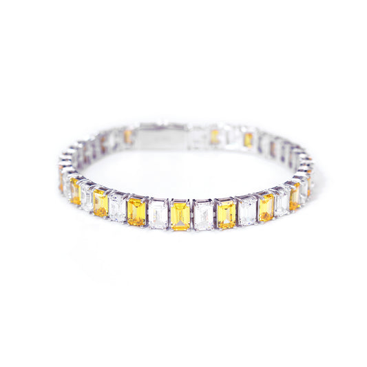 EMERALD CUT WHITE & YELLOW TENNIS BRACELET