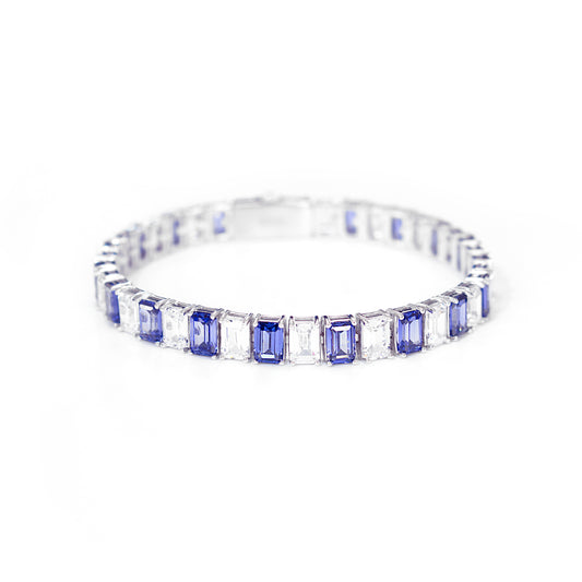 EMERALD CUT WHITE & TANZANITE BLUE TENNIS BRACELET