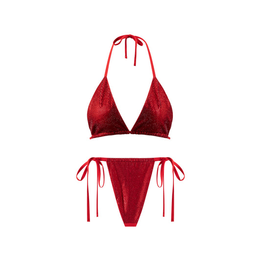 CRYSTAL EMBELLISHED RED BIKINI SET