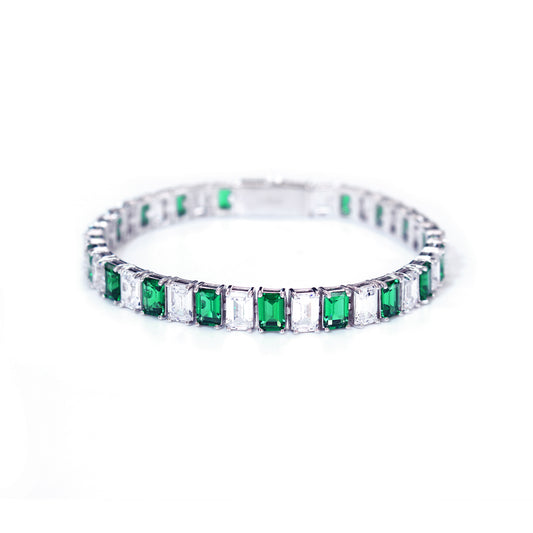 EMERALD CUT WHITE & GREEN TENNIS BRACELET