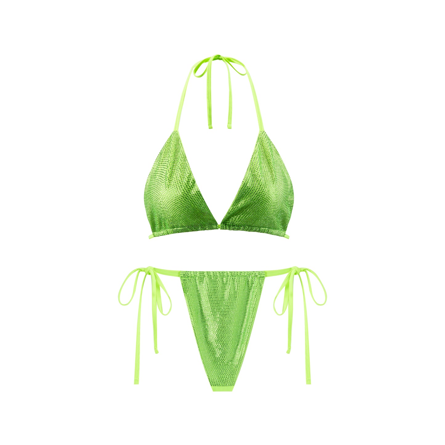 CRYSTAL EMBELLISHED APPLE GREEN BIKINI SET