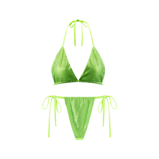 CRYSTAL EMBELLISHED APPLE GREEN BIKINI SET