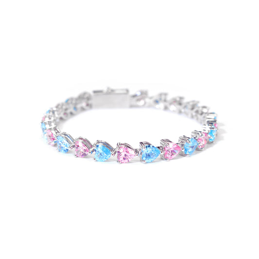 HEART CUT PINK & BABY BLUE TENNIS BRACELET