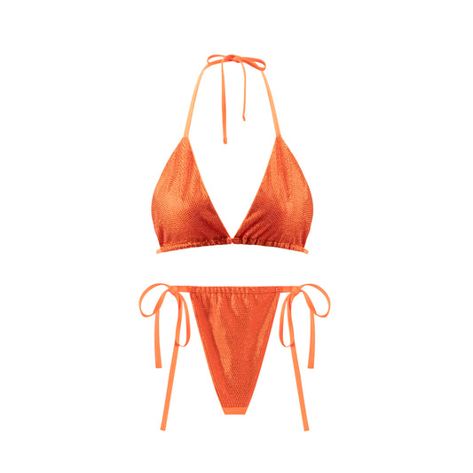 CRYSTAL EMBELLISHED NEON ORANGE BIKINI SET