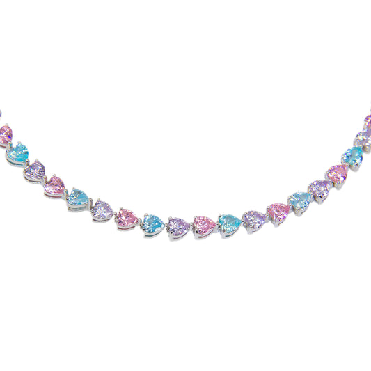 HEART CUT BABY PINK & BLUE & PURPLE TENNIS NECKLACE