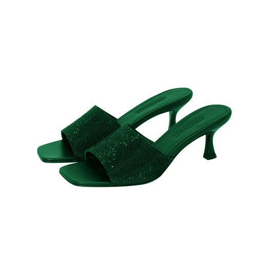 CRYSTAL EMBELLISHED EMERALD GREEN KITTEN HEELS