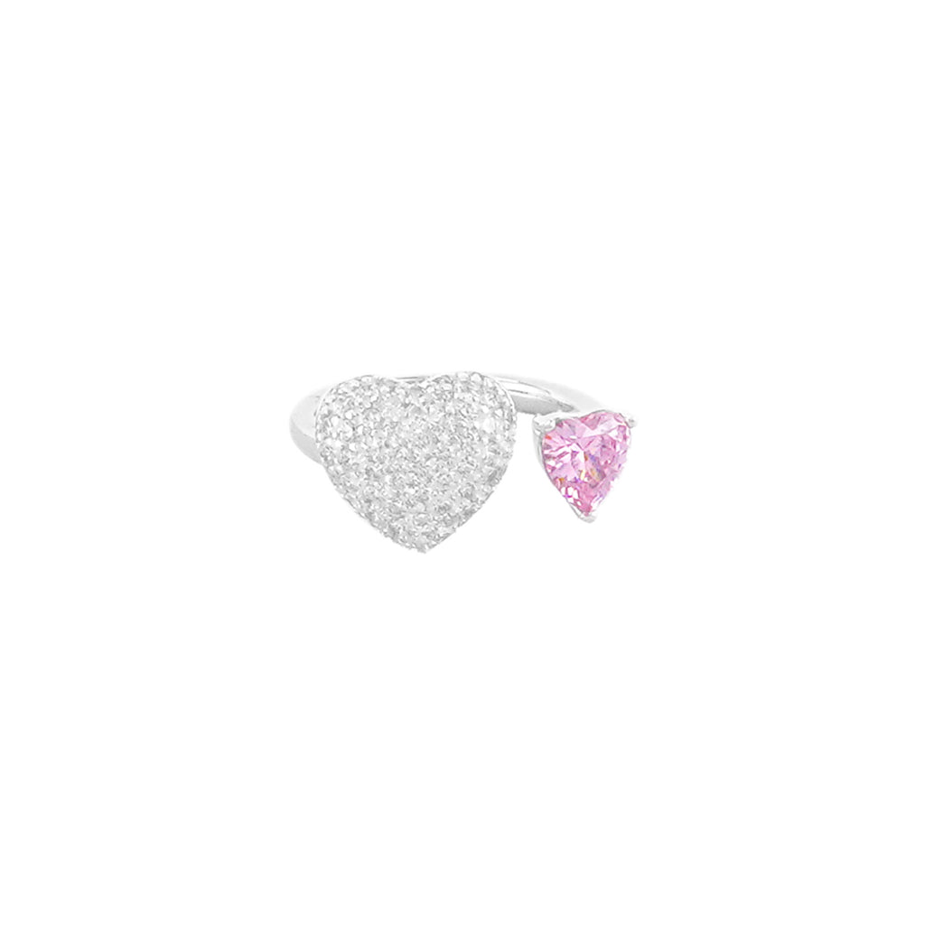 Fusion of Barbie + Punk Style Pave Heart + Heart Cut Toi et Moi Ring