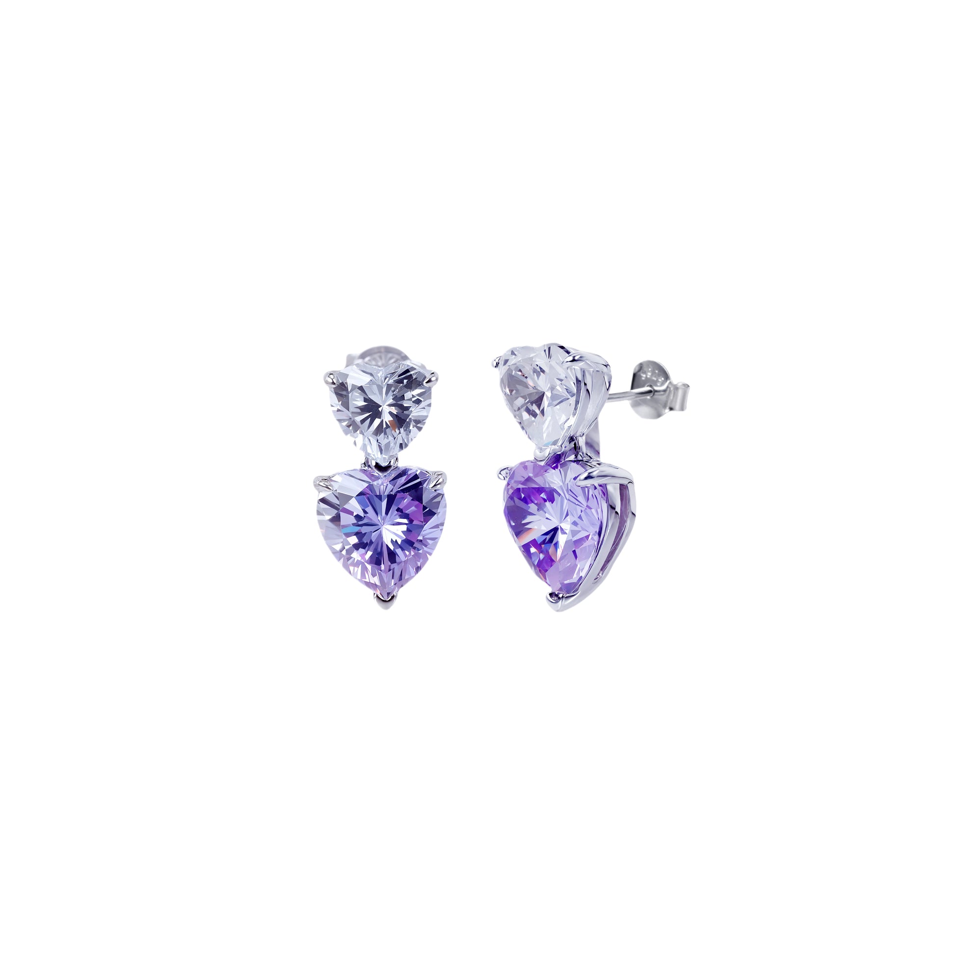 Twin Heart White and Purple Stud Earrings