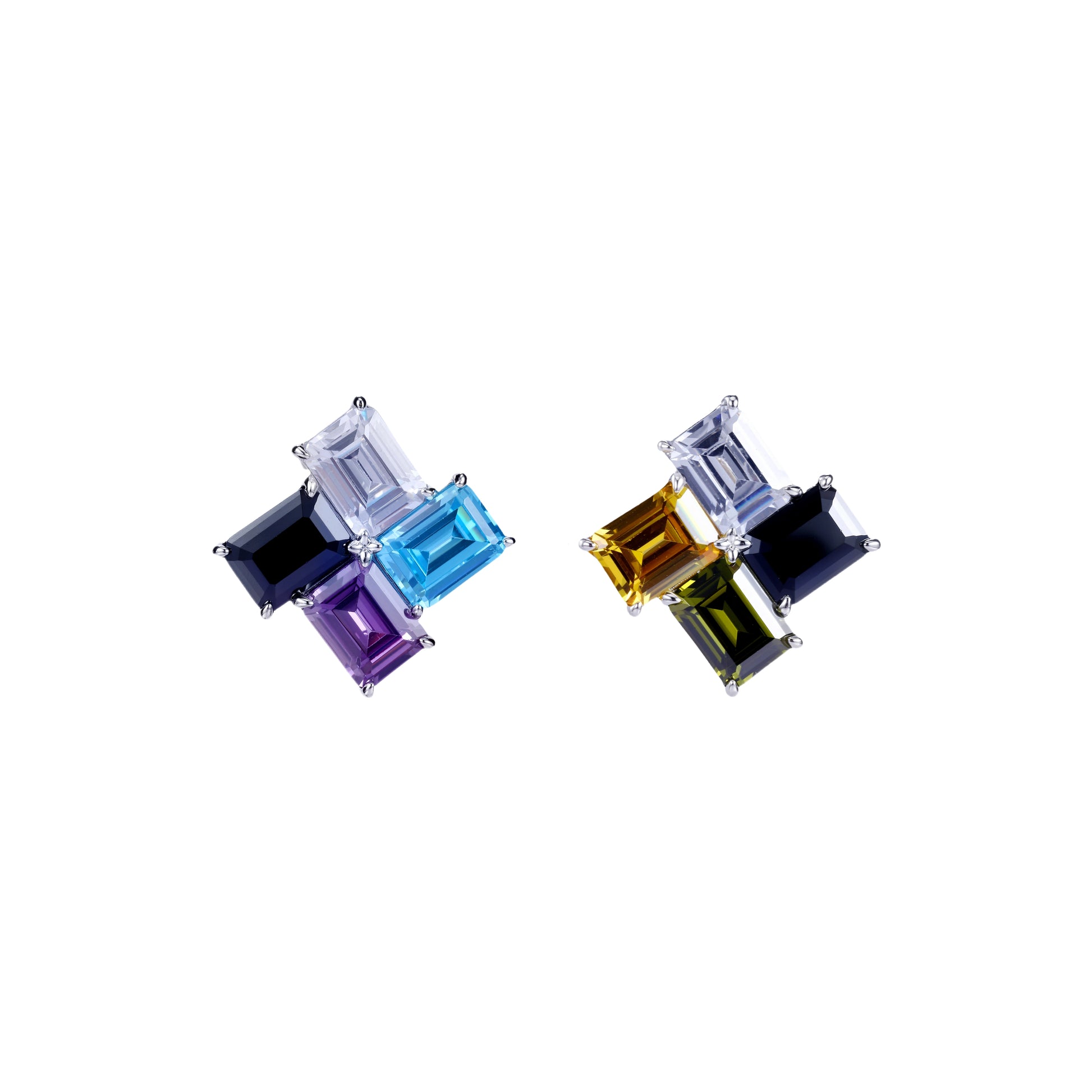 Color Field Emerald Cut Stud Earrings
