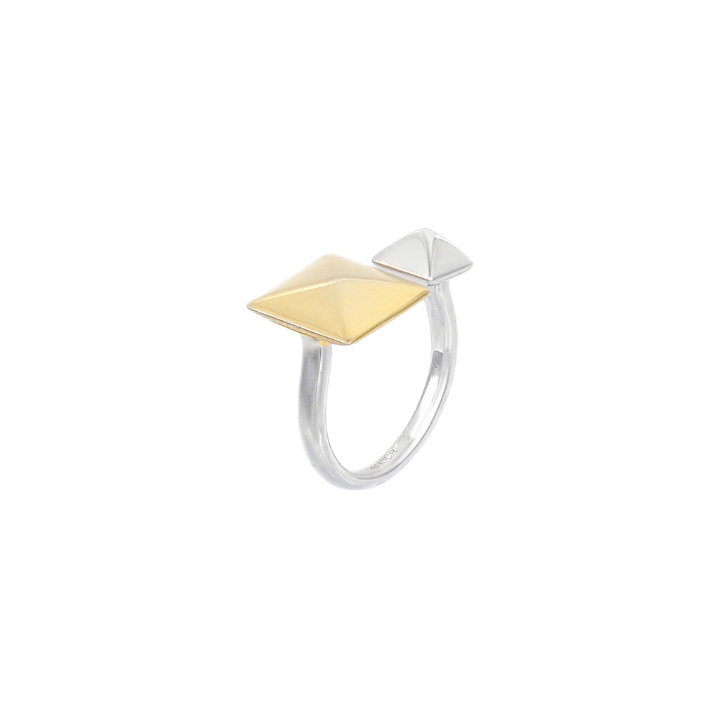 Fusion of Barbie + Punk Style Gold + Silver Rivet Toi et Moi Ring