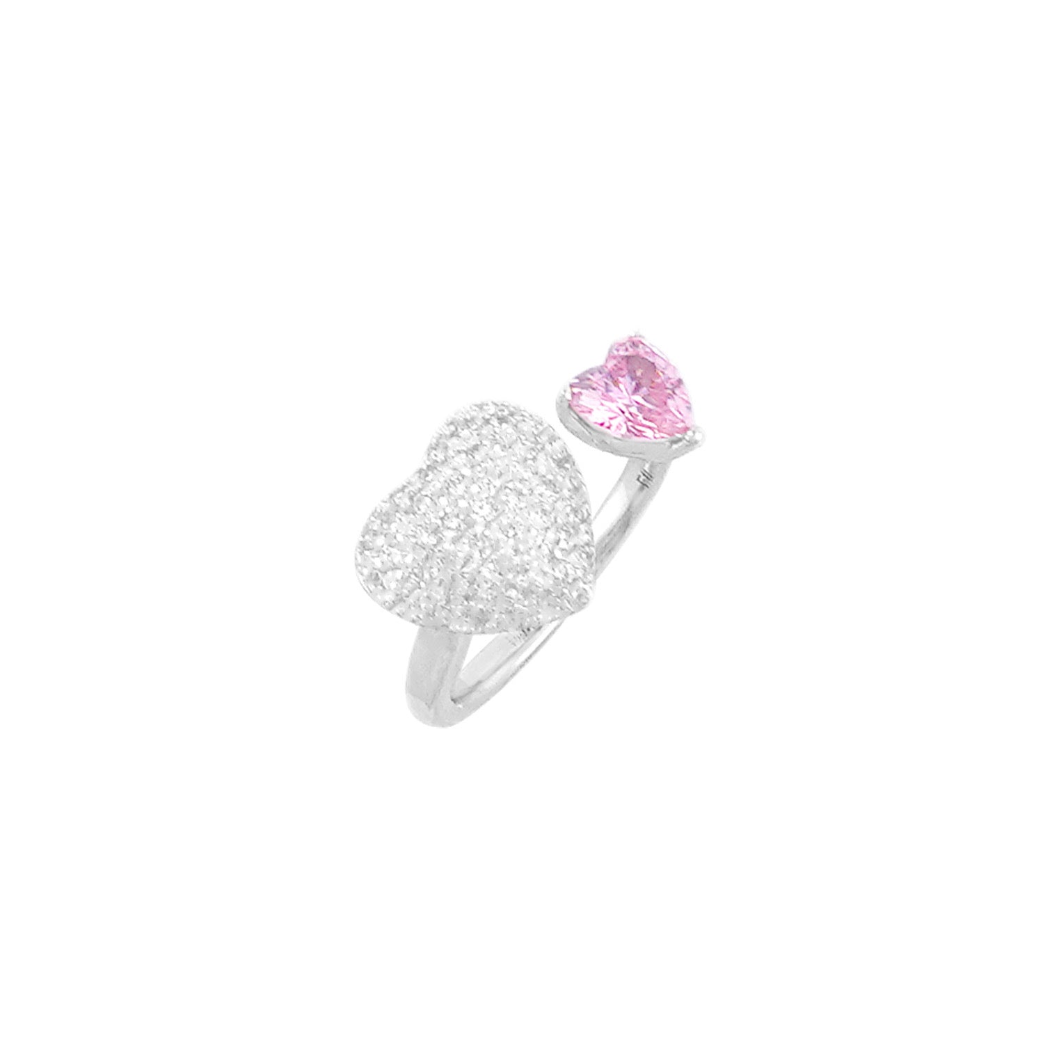 Fusion of Barbie + Punk Style Pave Heart + Heart Cut Toi et Moi Ring