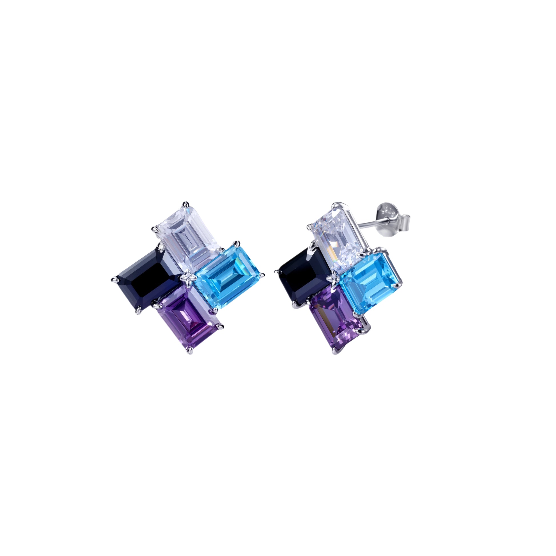 Color Field Emerald Cut Stud Earrings