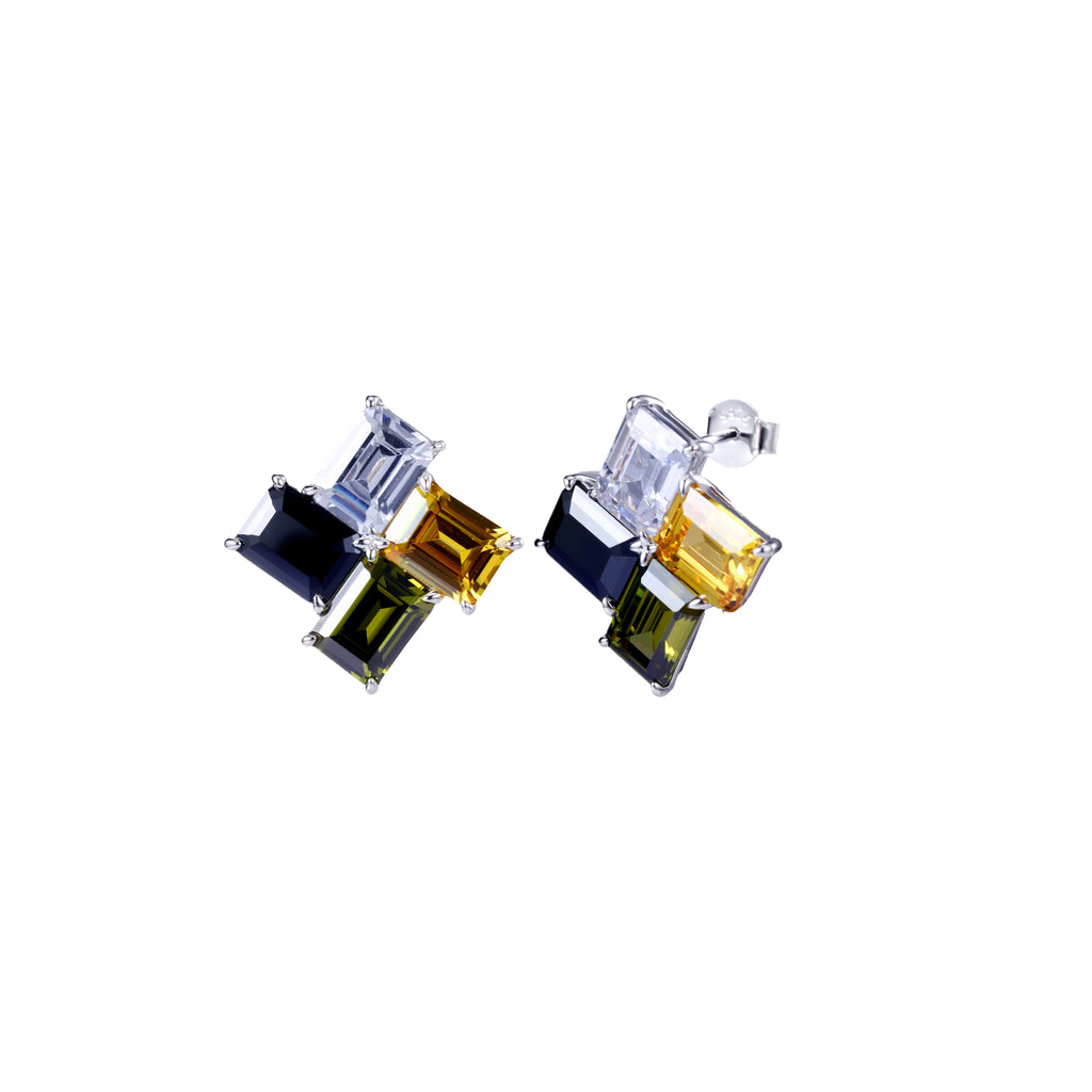 Color Field Emerald Cut Stud Earrings